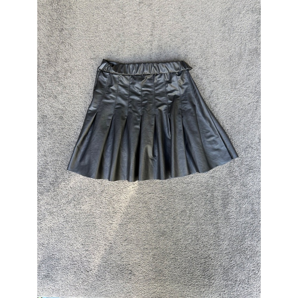 Jolie & Joy Black Faux Leather Pleated Mini Skirt Elastic Waist Small J2H2540C